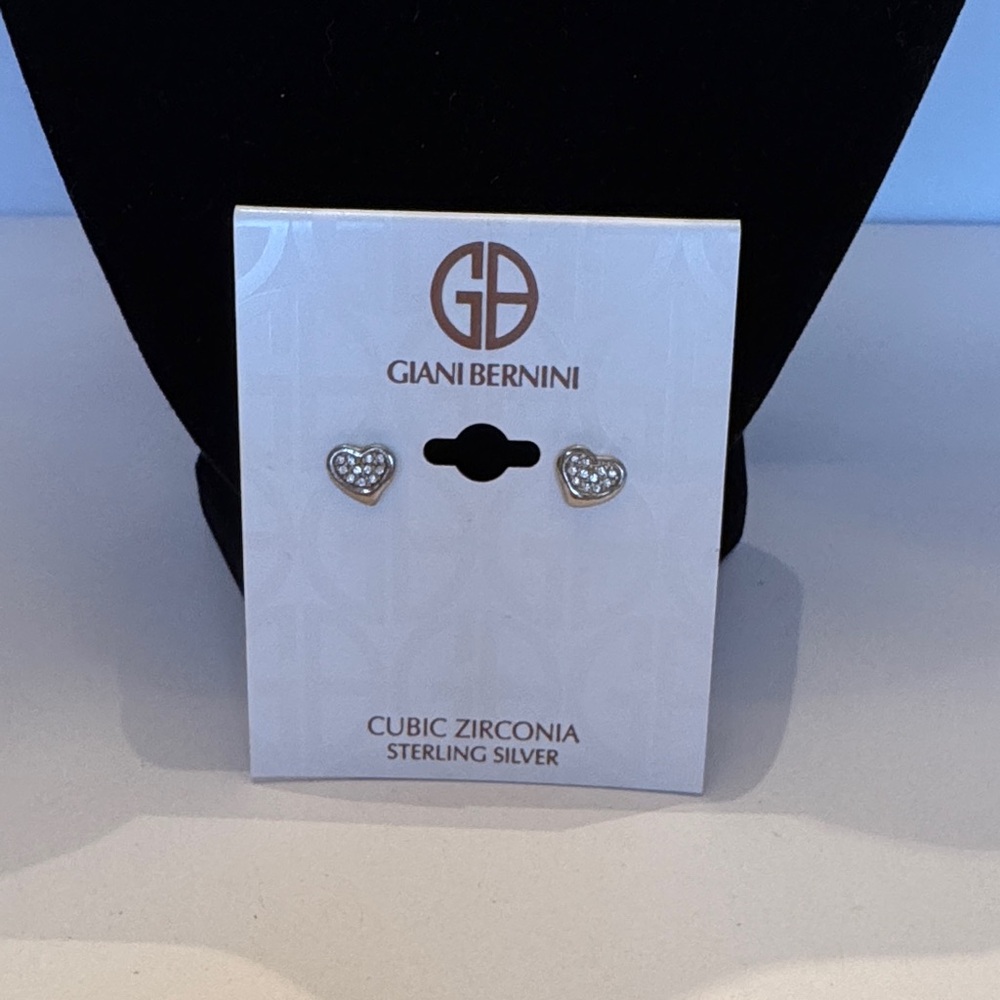 Giani Bernini Sterling Silver Heart Stud Earrings Cubic Zirconia inset